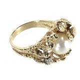 14K Pearl Diamond Ring 8.1g TW