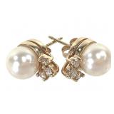 14K Pearl Diamond Earrings 3.4g TW