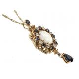 14K Necklace w Diamond Sapphire Opal Pendant