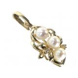 14K Pearl Diamond Pendant 3.6g TW 1 1/2" H
