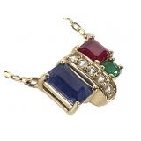 10K Necklace 16" L Dia Ruby Sapph Em Pendant