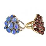 Sterling Opalite & Red Tourmaline Statement Rings