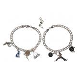 2 Sterling Charm Bracelets w Charms 24.8g TW