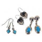 3 Sets Earrings Sterling Turquoise Onyx 13.7g TW