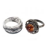 Sterling Blue Topaz Amber Rings 13.9g TW