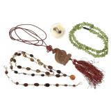 Amber Jade Snake Pendent & Peridot Necklace +