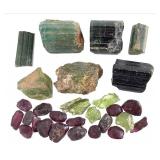 5 Tourmaline xls 5 Peridot 16 Rhodolite Grarnets