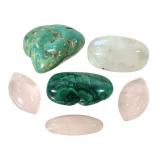 5 Cabochons Malachite Moonstone Rose Quartz & Turq