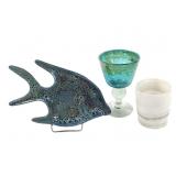 Bermuda Pottery Fish Trinket Dish, Onyx Cup +