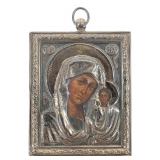 Sterling Russian Mother of God Mini. Portrait