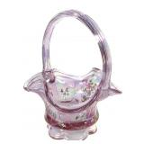 Fenton Pink Iridescent Floral Glass Basket