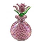 Iridescent Art Glass Bottle w/ Rose Stopper