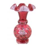 Fenton Ruffled Edge Floral Glass Vase