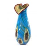 Lg Blue Millefiori Vase w/ Shimmer Green & Gold
