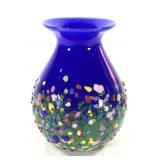 Mad Art Cobalt Glass Vase w/ Colorful Speckles
