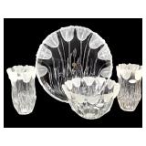 Block Crystal Tulip Vases, Bowl & Platter