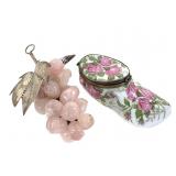 Limoges Floral Shoe & Rose Quartz Grape Cluster