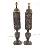Ornate Floral Cylinder Table Lamp Set