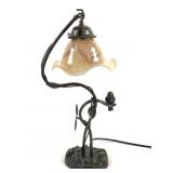 Flower Desk Lamp w/ Hanging Iridescent Glass Shade