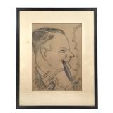 1950s Framed Paris Cabaret Charcoal Art