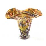 Hand Blown Fluted Art Glass Vase