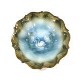 Swans in Lake Scalloped Edge Ceramic Bowl