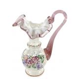 1996 Fenton Commemorative Floral Glass Pitcher