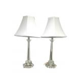 Pr Glass Column Table Lamps w Shades