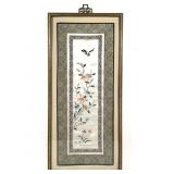 Framed Chinese Silk Embroidered Bird w/ Flowers