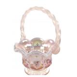 Fenton Pink Iridescent Floral Glass Basket