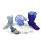 Fenton Ruffled Edge Basket, Boots, Crystal Horse +