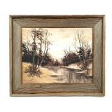 M. Harrison Framed Creek Landscape Oil Painting