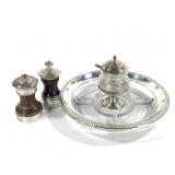 4 Pcs Sterling Glass & Wood Tabletop Serving Pcs