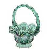Fenton Iridescent Green Floral Glass Basket