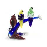 3 Perching Birds Art Glass Sculpture