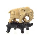 Mini Carved Elephant on Wood Base