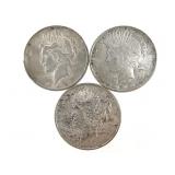 3-1922/1923 US Silver Peace Dollars 3 90%