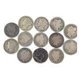 13 90% Silver Dimes: 10 Barber, 3 Mercury
