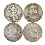 4 90% Half Dollars; Walker, 3 Franklins