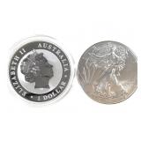 2018 Silver Eagle & Aus. Kookaburra 1oz $1 Coins