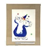 Watercolor Signed M. Wilson Clown in Blue 1980's