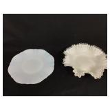 Silvercrest Ruffled Glass Bowl & Moonstone Plate