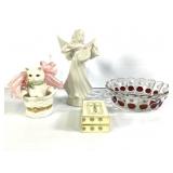 Porcelain Angel, Cat & Bible Trinket Boxes EAPG