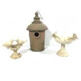 Vintage Bird House & Mini Cast Iron Bird Baths
