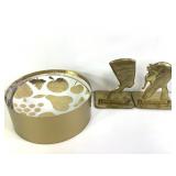 Eqyptian Brass Plaques & Crate Barrel Dish set