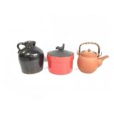 Stoneware Jug, Pottery Teapot & Lidded Dish