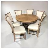 Round Pedestal Dining Table w/ Leaf & 6 Chair set