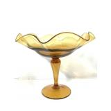 Lg Amber Glass Ruffled Edge Compote Dish