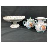Handpainted Italian Pottery Compote, Sugar Jar +