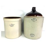VIntage Stoneware Crock & Whiskey Jug Pair
